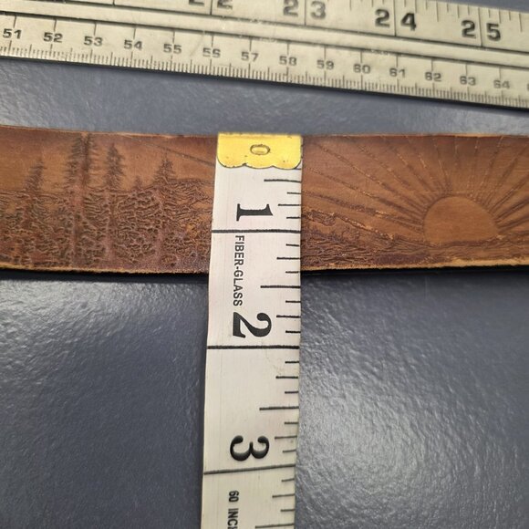 Vintage Leather Statement Belt Embossed Sunrise & Landscape Scenery Size Small - Picture 8 of 13